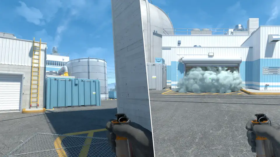 Nades Guide - Garage Smoke From T Spawn B